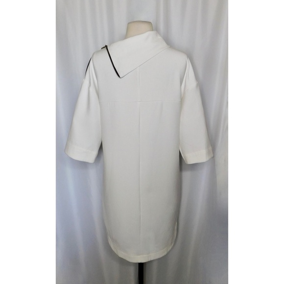 ZARA Basics White Shift Dress Zippered Neckline Solid Modern Chic Small - Picture 6 of 9